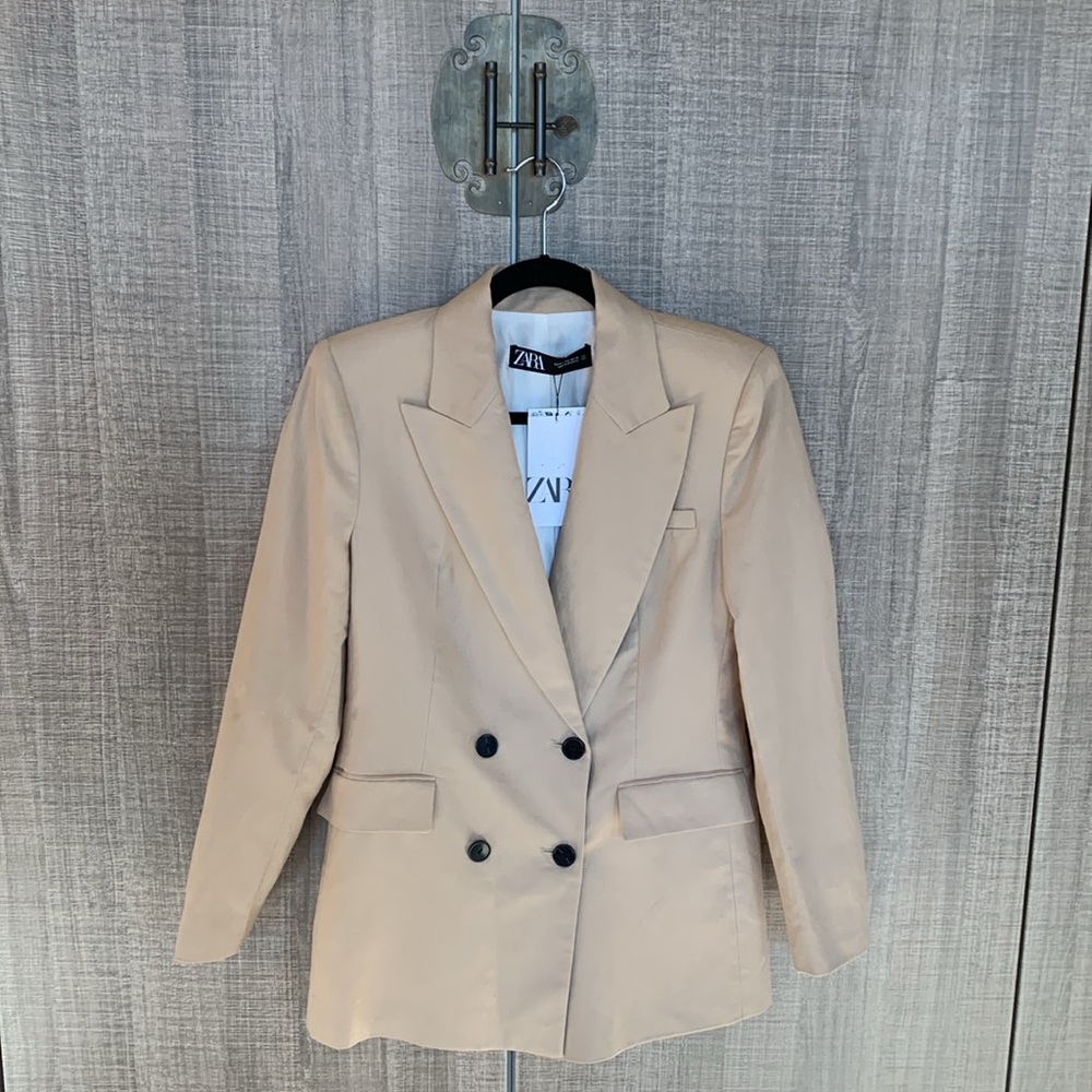Zara Linen Blend Double Breasted Blazer